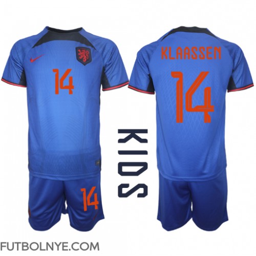 Camiseta Países Bajos Davy Klaassen #14 Visitante Equipación para niños Mundial 2022 manga corta (+ pantalones cortos)